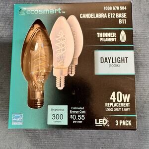 Ecosmart 40-Watt Equivalent Dimmable E12 Candelabra 3 Pack B11 Daylight Clear